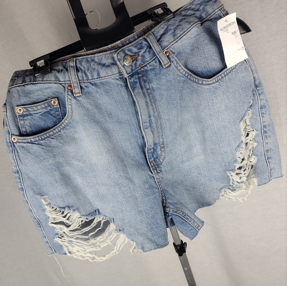 Topshop Ripped A line Mom Shorts In Mid Blue Size 6 NWOT - Picture 6 of 11